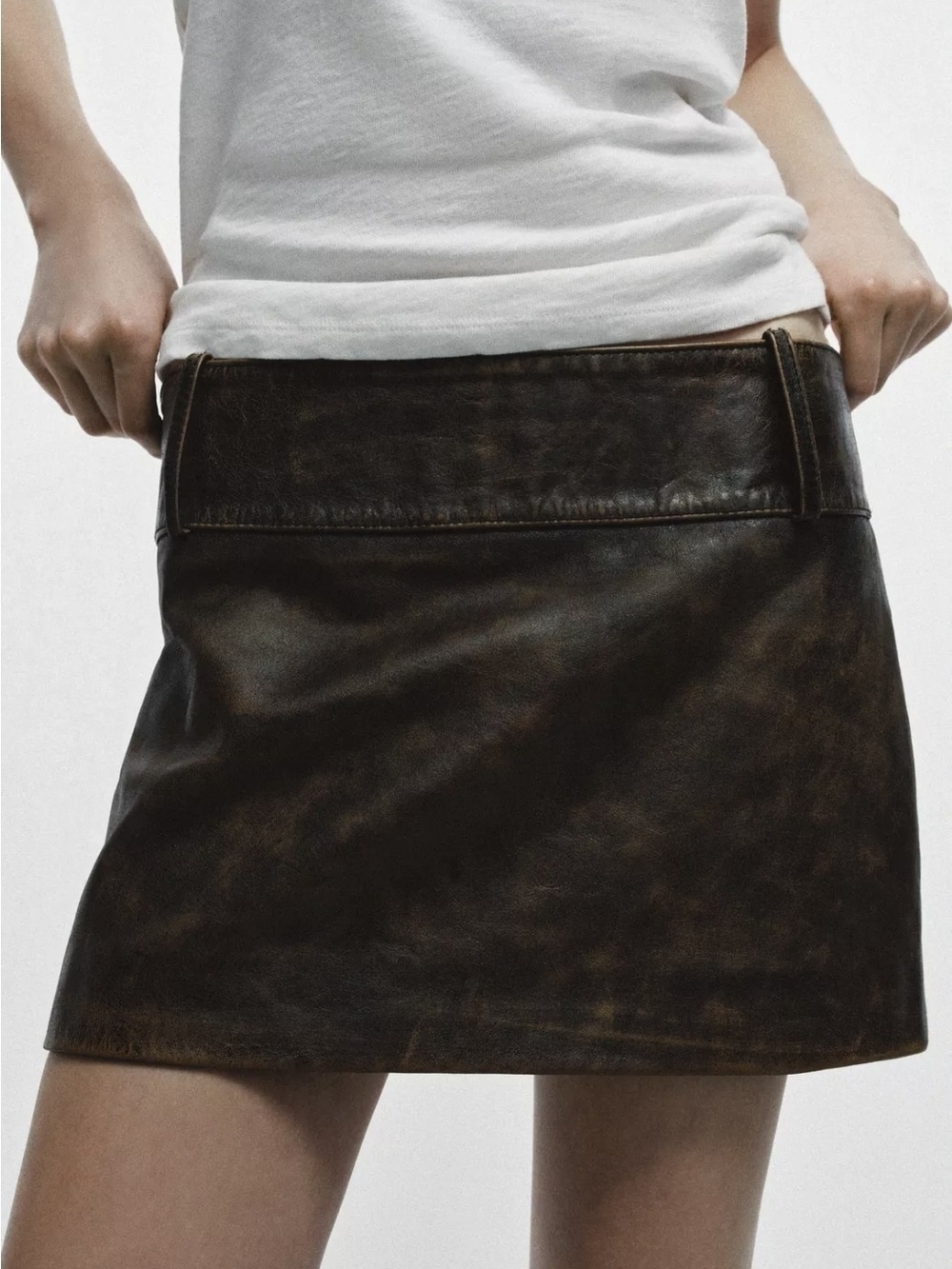 100% LEATHER MINI SKIRT ZW COLLECTION LIMITED EDITION ZARA